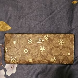 Coach Tan and Gold Floral Wallet